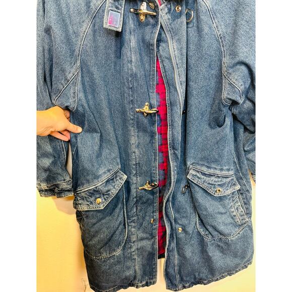 Vintage CURRENT SEEN Women’s Blue Denim Zip Chore Jean Barn Jacket Shacket sz L - Picture 4 of 13